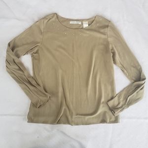 Tan suede front long sleeve top w crystal details
